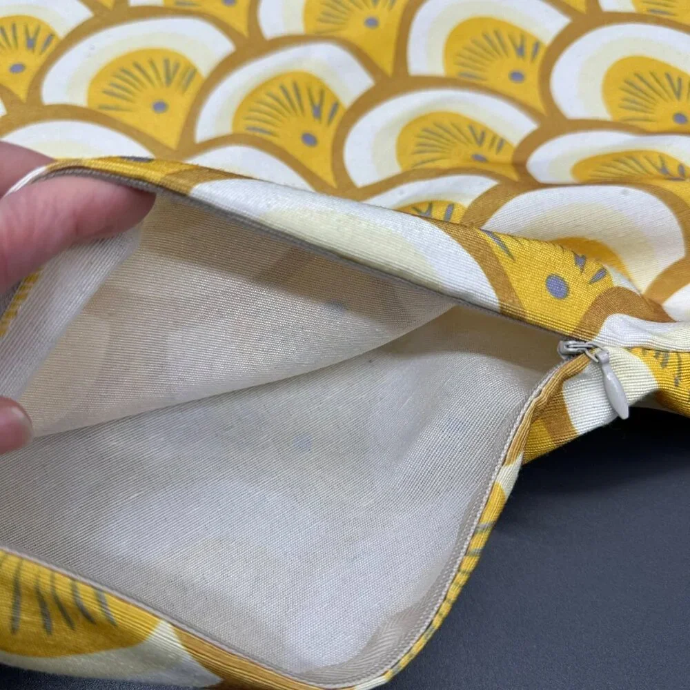 Pillow Covers Retro Yellow White Gray Fan Scales Zippered Pillowcases Pair